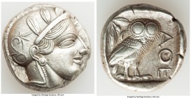 ATTICA. Athens. Ca. 440-404 BC. AR tetradrachm (24mm, 17.15 gm, 7h). Choice XF, brushed. Mid-mass coinage issue. Head of Athena right, wearing crested...