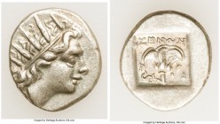 CARIAN ISLANDS. Rhodes. Ca. 88-84 BC. AR drachm (13mm, 2.73 gm, 12h). VF. Plinthophoric standard, Zenon, magistrate. Radiate head of Helios right / ZH...