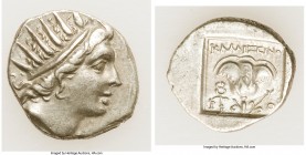 CARIAN ISLANDS. Rhodes. Ca. 88-84 BC. AR drachm (15mm, 3.00 gm, 12h). VF. Plinthophoric standard, Callixei(nos), magistrate. Radiate head of Helios ri...
