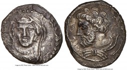 CILICIA. Uncertain mint. Ca. 4th century BC. AR obol (10mm, 2h). NGC XF. Female head (Arethusa?) facing, turned slightly left, wearing pearl necklace ...