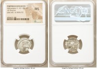PARTHIAN KINGDOM. Mithradates V (AD 128-147). AR drachm (18mm, 12h). NGC MS. Ekbatana mint. Bearded bust left, wearing single banded diadem, beaded bo...