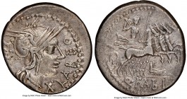Q. Fabius Labeo (ca. 124 BC). AR denarius (18mm, 3.90 gm, 2h). NGC XF 4/5 - 3/5, brushed. Rome. LABEO-ROMA, head of Roma right, wearing pendant earrin...