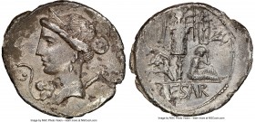 Julius Caesar, as Dictator (d. 44 BC). AR denarius (20mm, 3.43 gm, 11h). NGC (photo-certificate) Choice XF 4/5 - 2/5. Military mint traveling with Cae...