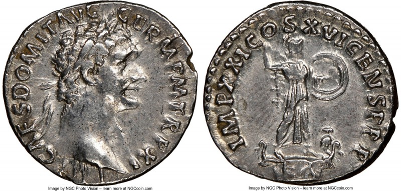 Domitian (AD 81-96). AR denarius (18mm, 3.14 gm, 6h). NGC Choice XF 5/5 - 4/5. R...