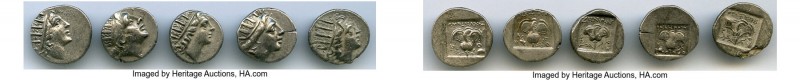 ANCIENT LOTS. Greek. Carian Islands. Rhodes. Ca. 88-84 BC. Lot of five (5) AR dr...