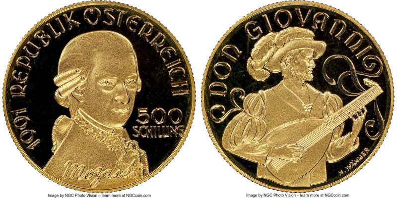 Republic gold Proof "Mozart-Don Giovani" 500 Schilling 1991 PR69 Ultra Cameo NGC...