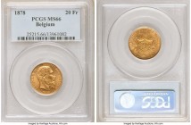 Leopold II gold 20 Francs 1878 MS66 PCGS, KM37. Graced with brass tinted toning and lustrous mint bloom. 

HID09801242017

© 2020 Heritage Auction...