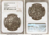 Philip II (1556-1598) Cob 8 Reales ND (1574-1586) P-B VF Details (Tooled) NGC, Potosi mint, KM0005.1. 26.76gm. Ex. Espinola Collection

HID098012420...