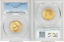 Pedro II gold 10000 Reis 1854 MS64 PCGS, KM467. AGW 0.2643 oz. 

HID09801242017

© 2020 Heritage Auctions | All Rights Reserved