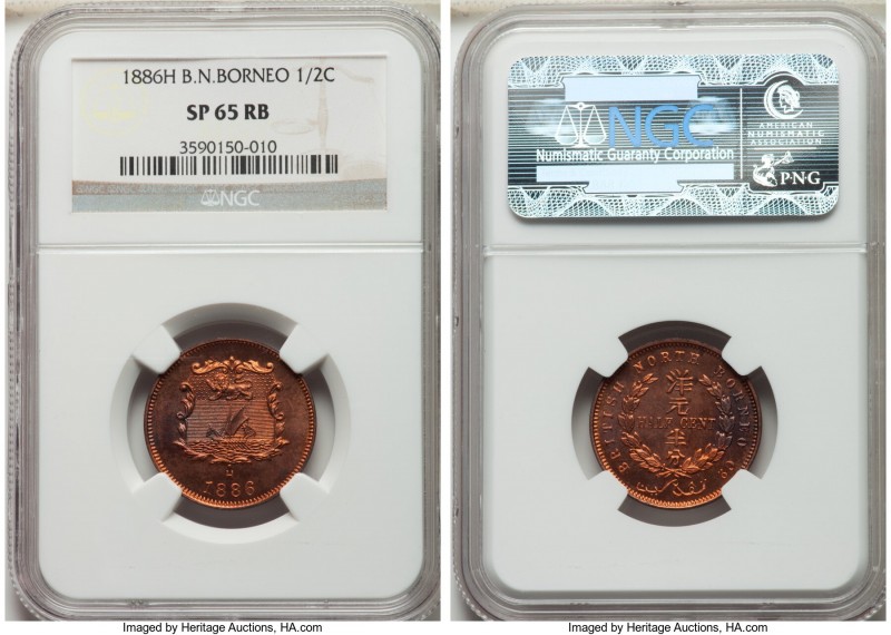 British Protectorate Specimen 1/2 Cent 1886-H SP65 Red and Brown NGC, Heaton min...