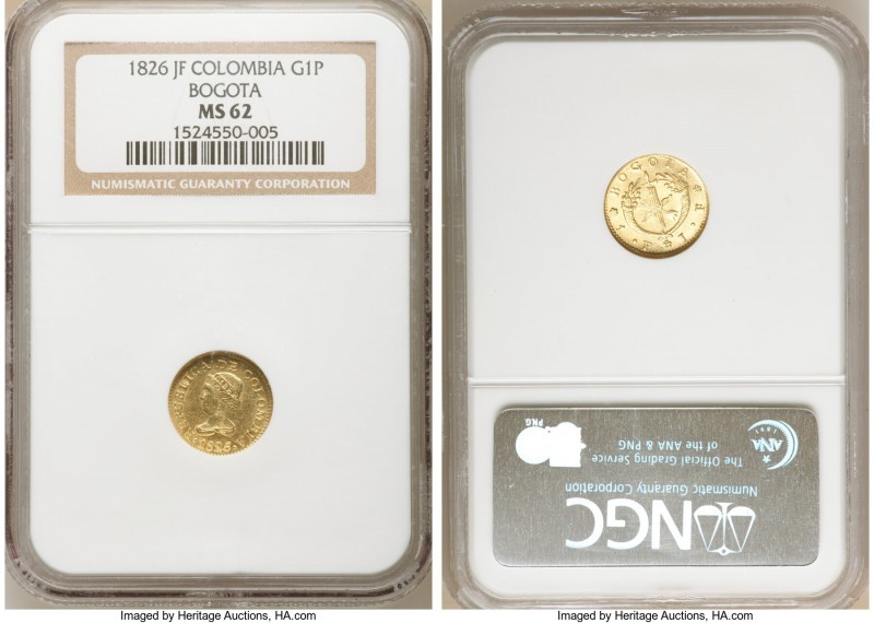 Republic gold Peso 1826 BOGOTA-JF MS62 NGC, Bogota mint, KM84.

HID09801242017...