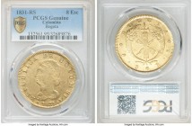 Republic gold 8 Escudos 1831 BOGOTA-RS Genuine PCGS, Bogota mint, KM82.1. Ungraded by PCGS but conservatively AU with obverse scratch. Lustrous with d...