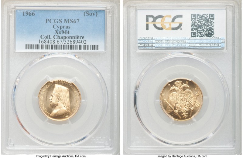 Republic gold Medallic "Archbishop Makarios Fund" Sovereign 1966 MS67 PCGS, KM-X...