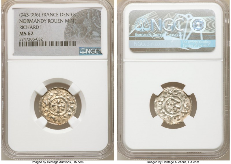 Normandy. Richard I Denier ND (943-996) MS62 NGC, Rouen mint. Dup-16. 

HID098...