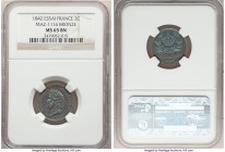 Louis Philippe I bronze Essai 2 Centimes 1842 MS65 Brown NGC, Maz-1116. Designed by Barre. Walnut brown with neon blue-green toning. 

HID0980124201...