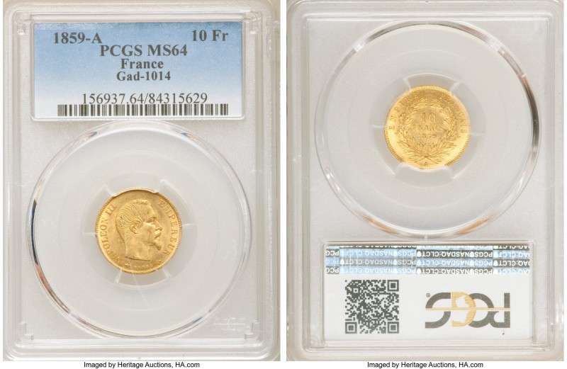Napoleon III gold 10 Francs 1859-A MS64 PCGS, Paris mint, KM784.3, Gad-1014. AGW...