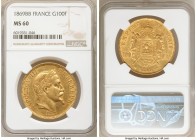 Napoleon III gold 100 Francs 1869-BB MS60 NGC, Strasbourg mint, KM802.2, Fr-551, Gad-1136. Mintage: 14,000. AGW 0.9334 oz. 

HID09801242017

© 202...