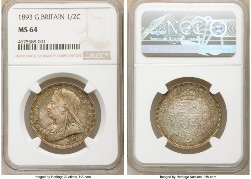 Victoria 1/2 Crown 1893 MS64 NGC, KM782, S-3938. Green and gold toning. 

HID0...