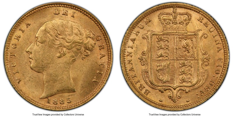 Victoria gold 1/2 Sovereign 1885 MS63+ PCGS, KM735.1, S-3861. AGW 0.1177 oz. 
...