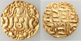 Gahadavalas of Kanauj. temp. Govindachandra gold 4-1/2 Masha (Dinar) ND (1114-1154) XF, Mitch-490-496, Zeno-20320. 21.0mm. 4.02gm. 

HID09801242017...