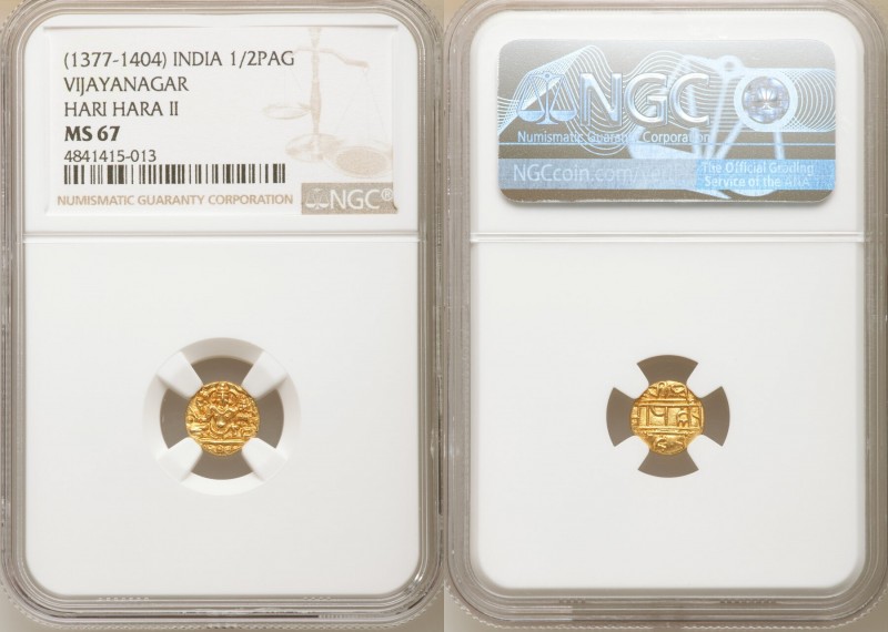 Vijayanagar. Hari Hara II gold 1/2 Pagoda ND (1377-1404) MS67 NGC, Fr-350, Mitch...