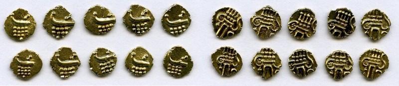 Cochin 10-Piece Lot of uncertified gold Fanams ND (17th-18th Century) AU, KM10, ...