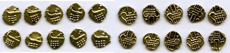 Cochin 10-Piece Lot of Uncertified gold Fanams ND (17th-18th Century) AU, KM10, ...