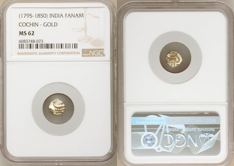 Cochin 10-Piece Lot of Certified gold Fanams ND (1795-1850) MS62 NGC, KM10, Fr-1...