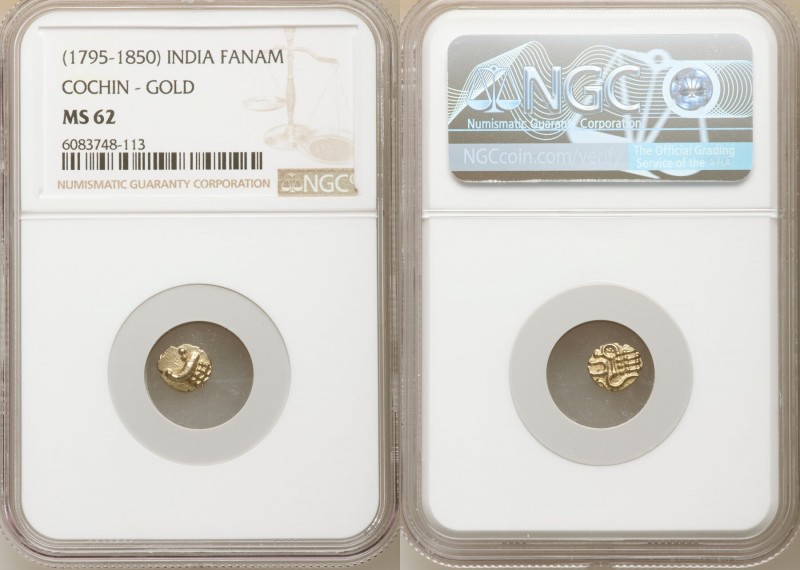 Cochin 10-Piece Lot of Certified gold Fanams ND (1795-1850) MS62 NGC, KM10, Fr-1...