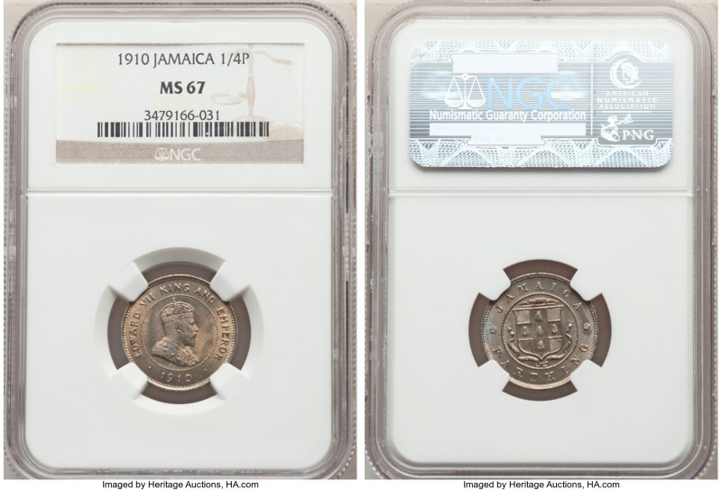 British Colony. Edward VII Pair of Certified Farthings 1910 MS67 NGC, KM21. Last...