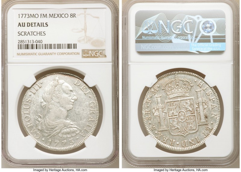 Charles III 8 Reales 1773-FM AU Details (Scratches) NGC, KM106.2. First year of ...