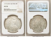 Charles III 8 Reales 1777 LM-MJ AU58 NGC, Lima mint, KM78. Conservatively graded with soft lemon tint on otherwise argent surface. 

HID09801242017...