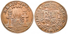 Pays-Bas méridionaux, Jeton Antwerpen (Anvers) , Avènement de Charles II, CU 5,99 gr. 31 mm 1666 
Ref : Dugn.4231, TTB