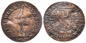 Pays-Bas méridionaux, Jeton , 1586, Chambre des Comptes de Brabant - Vigilance de Farnèse, CU 4,64 gr. 28,5 mm 
Ref : Dugn.3110, TTB