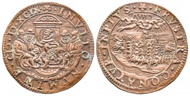 Pays-Bas méridionaux, Jeton Dordrecht, Campagne menée sur le Rhin par le cardinal André d'Autriche, CU 6,10 gr. 29,6 mm 1599 
Ref : Dugn.3467, TTB