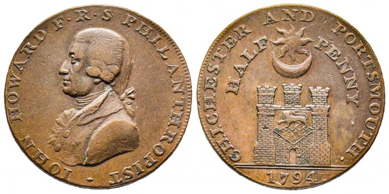 Token de 1/2 penny , 1794 John Howard philantrope ,CU 10,81 gr 28,8 mm 
Avers : ...