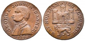 Token de 1/2 penny , 1794, CU 9,52 gr 28,6 mm 
Avers : GEORGE JOBSON BANKER 
Revers : MAY NORTHAMPTON FLOURISH
Ref : D&H 1
TTB