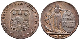 Token de 1/2 penny , 1795, Ville de Poole, CU 9,07 gr 29,4 mm 
Avers : JAS BAYLY DRAPER POOLE 
Revers : BLASON PROSPERITY TO THE TOWN OF POOLE
Ref : D...