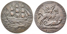 Token de 1/2 penny , 1796 Pêcheries de Portsea, CU 9,96 gr 29,6 mm 
Avers : un bateau avec un poisson 
Revers : PROMISSORY HALF PENNY St George 
Ref :...