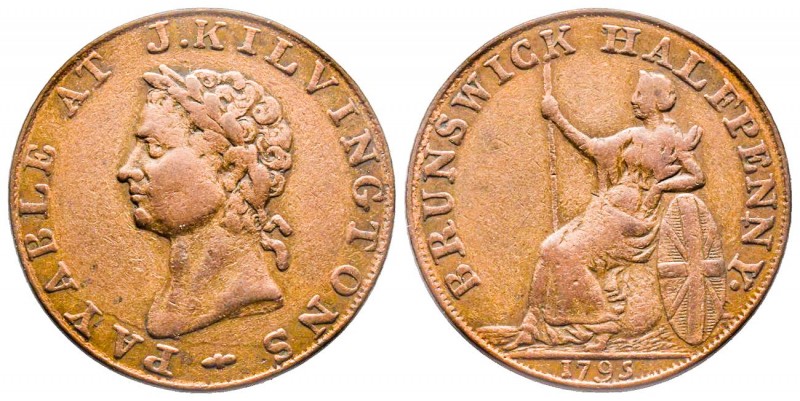 Token de 1/2 penny, Middlesex, 1795, CU 8,47 gr 28,8 mm 
Avers : PAYABLE AT J. K...