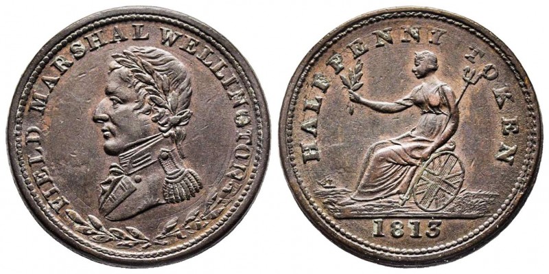 Lower Canada, "Field Marshal Wellington" Token de 1/2 penny , 1813, CU 9,47 gr 2...