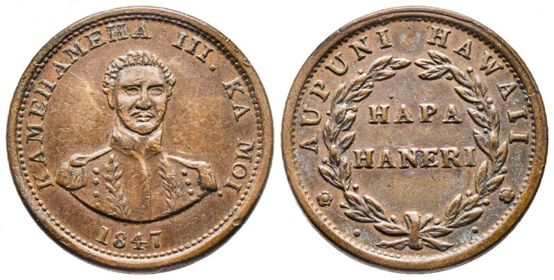 Hawaiian Issue, Token de 1 cent 1847 , CU 9,72 gr 27,5 mm 
Avers: KAMEHAMEHA III...