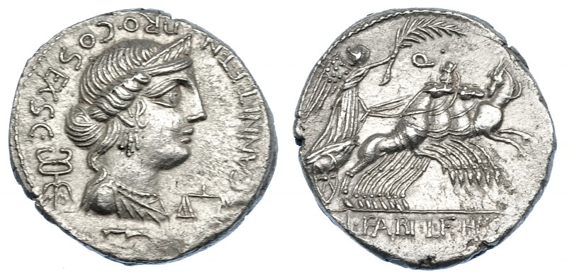 REPÚBLICA ROMANA. ANNIA. Denario. Hispania (82-81 a.C.). A/ Busto de Anna Perenn...