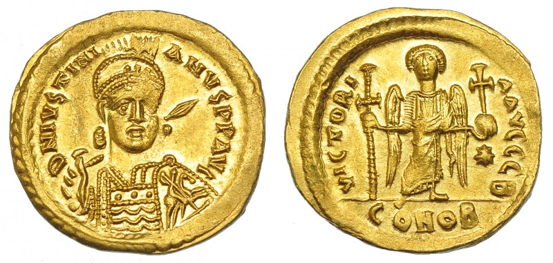 IMPERIO BIZANTINO. JUSTINIANO I. Sólido. Constantinopla (527-565). R/ Victoria d...