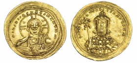 IMPERIO BIZANTINO. CONSTANTINO VIII. Histamenon nomisma. A/ Busto de Cristo nimbado. R/ Busto frontal del emperador con labarum y akakia. AU 4,42 g. 2...