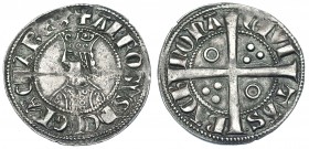 CORONA DE ARAGÓN. ALFONSO EL LIBERAL (1285-1291). Croat. Barcelona. CIVI entre puntos. Ar 3,10 g. 25 mm. IV-331. MBC+. Muy escasa.