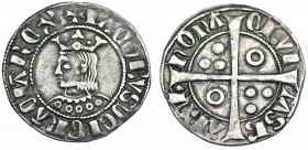 CORONA DE ARAGÓN. JAIME EL JUSTO (1291-1327). Croat. Barcelona. CIVI en anillo. AR 3,16 g. 23,7 mm. IV-337.1. MBC.