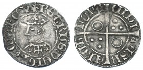 CORONA DE ARAGÓN. PEDRO EL CEREMONIOSO (1336-1387). Croat. Barcelona. CIVI en tres puntos. Flores de seis pétalos. AR 3,08 g. 2,1 mm. IV-407. Dos raya...