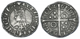 CORONA DE ARAGÓN. PEDRO EL CEREMONIOSO (1336-1387). Croat. Barcelona. CIVI en anillo. AR 3,15 g. 24,5 mm. IV-408.1. Raya en rev. MBC.