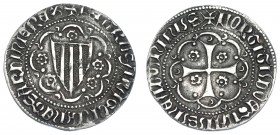 CORONA DE ARAGÓN. PEDRO EL CEREMONIOSO (1336-1387). Alfonsí. Cerdeña. ARAGONVM ET SARIDINIE en ley. de anv. T gótica en anv. y rev. AR 3,02 g. 23,8 mm...